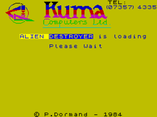 Alien Destroyer title screen for ZX Spectrum